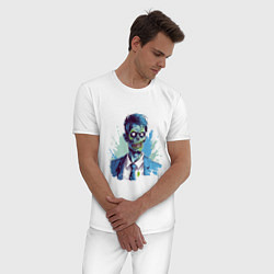 Пижама хлопковая мужская Зомби в пиджаке, цвет: белый — фото 2