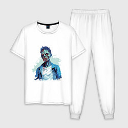 Пижама хлопковая мужская Зомби в рубашке, цвет: белый