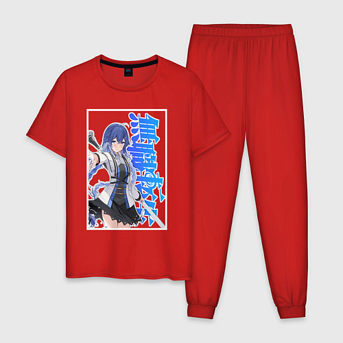 Мужская пижама Рокси Мигурдия - синие иероглифы / Красный – фото 1