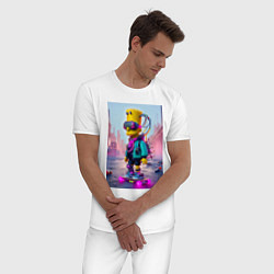 Пижама хлопковая мужская Барт Симпсон на скейтборде - киберпанк, цвет: белый — фото 2