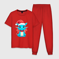 Пижама хлопковая мужская Дружелюбный дракон зимних чудес, цвет: красный