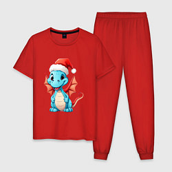Пижама хлопковая мужская Праздничный дракончик, цвет: красный