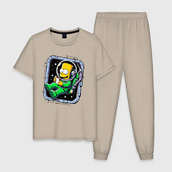Мужская пижама Барт Симпсон с сэндвичем в космосе - нейросеть