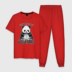 Пижама хлопковая мужская Panda volleyball, цвет: красный