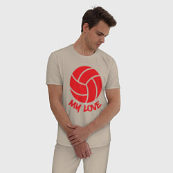 Пижама хлопковая мужская Volleyball my love, цвет: миндальный — фото 2