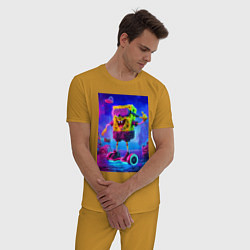 Пижама хлопковая мужская Sponge Bob on a gyro scooter - ai art, цвет: горчичный — фото 2