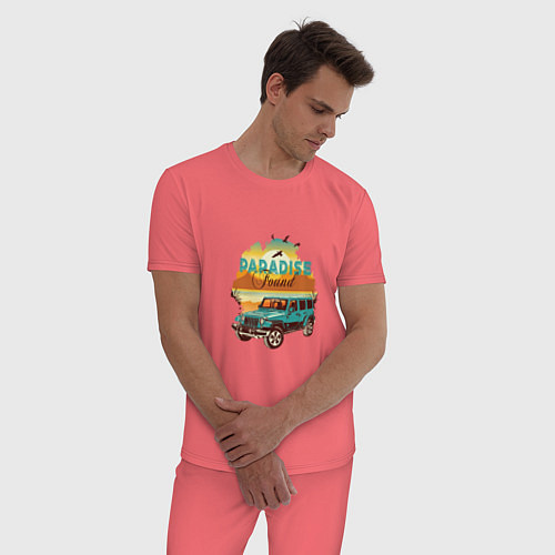 Мужская пижама Шикарный автомобиль на фоне пляжа / Коралловый – фото 3