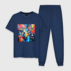 Пижама хлопковая мужская Олень абстракция, цвет: тёмно-синий