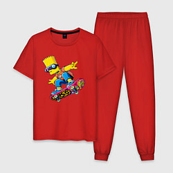 Пижама хлопковая мужская Bart Simpson on a skateboard - extreme, цвет: красный