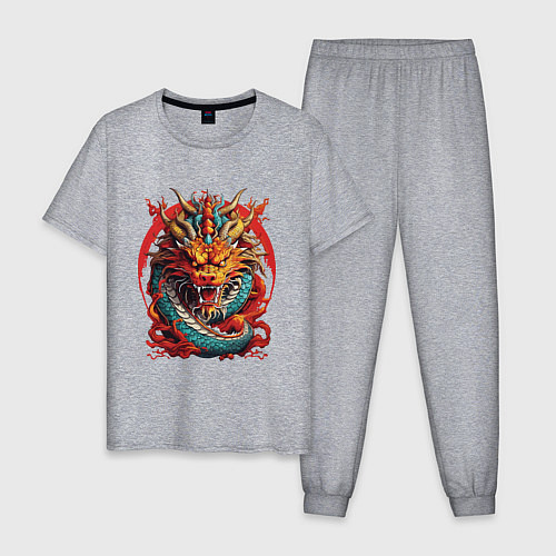 Мужская пижама Китайский дракон в огне / Меланж – фото 1