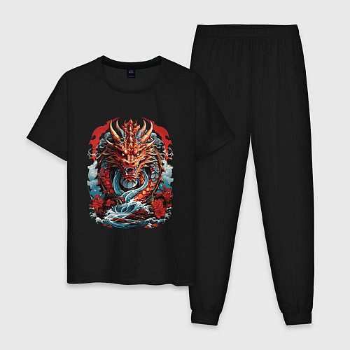 Мужская пижама Китайский дракон в воде / Черный – фото 1