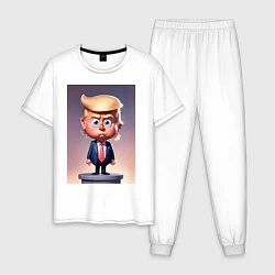 Пижама хлопковая мужская Мультяшный Дональд Трамп - нейросеть, цвет: белый