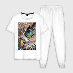 Пижама хлопковая мужская Глаз совы - нейросеть, цвет: белый