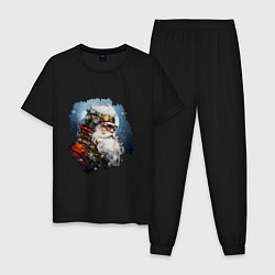 Пижама хлопковая мужская Санта Клаус стимпанк, цвет: черный