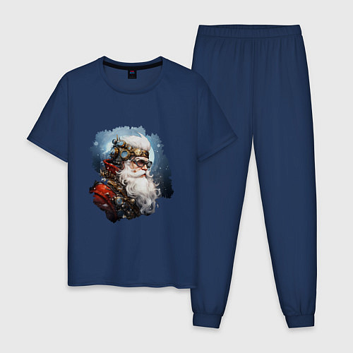 Мужская пижама Санта Клаус стимпанк / Тёмно-синий – фото 1