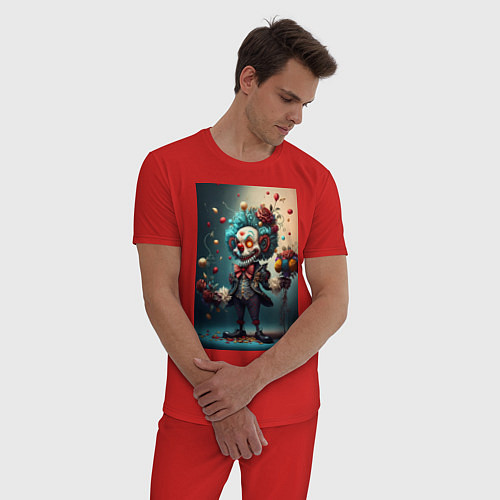 Мужская пижама Страшный клоун с шарами и цветами праздник / Красный – фото 3
