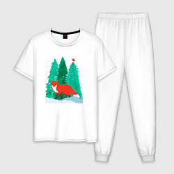 Мужская пижама Лиса в лесу и птичка
