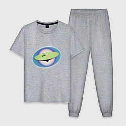 Пижама хлопковая мужская НЛО в космосе, цвет: меланж