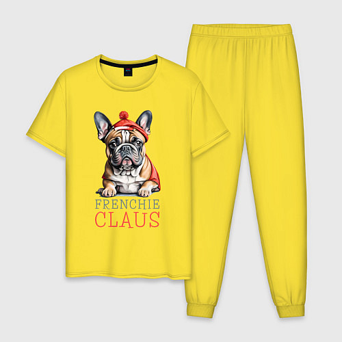 Мужская пижама Французский новогодний бульдог / Желтый – фото 1