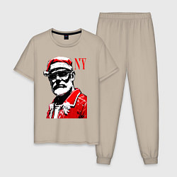 Пижама хлопковая мужская Cool Santa - portrait, цвет: миндальный