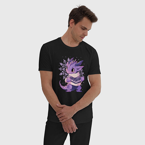 Мужская пижама Фиолетовый дракон в свитере / Черный – фото 3