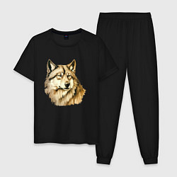 Пижама хлопковая мужская Волк сепия, цвет: черный