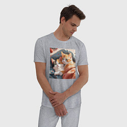 Пижама хлопковая мужская Милые котята под одеялом, цвет: меланж — фото 2