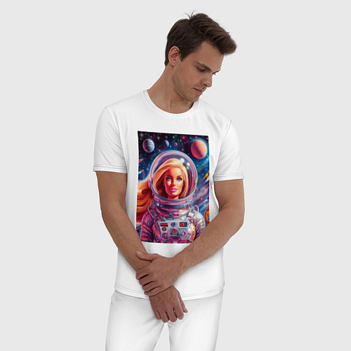 Мужская пижама Красавица Барби в космосе - нейросеть / Белый – фото 3