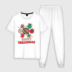 Пижама хлопковая мужская Happy Christmas, цвет: белый