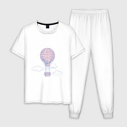 Пижама хлопковая мужская Воздушный шар в облаках, цвет: белый