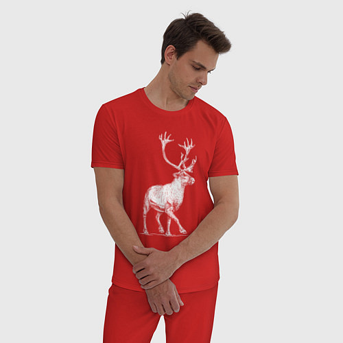 Мужская пижама Северный олень белый спереди / Красный – фото 3