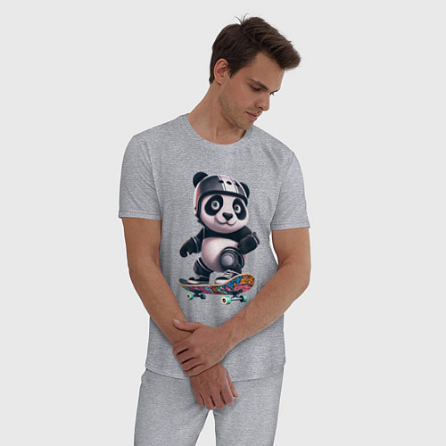 Мужская пижама Cool panda on a skateboard - extreme / Меланж – фото 3