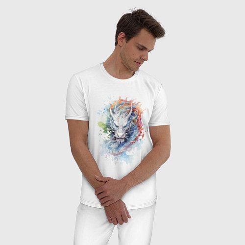 Мужская пижама Дракон нарисованный акварелью / Белый – фото 3