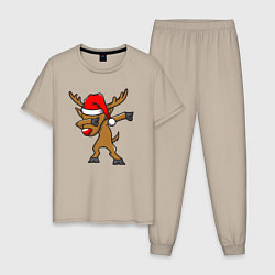 Пижама хлопковая мужская Deer dabbing, цвет: миндальный