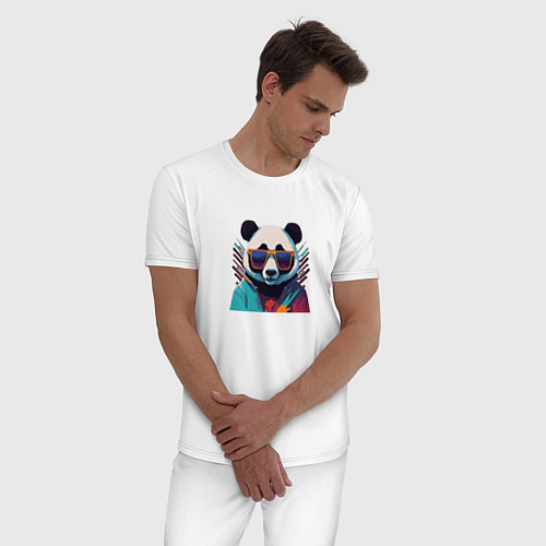 Мужская пижама Модная панда в солнечных очках / Белый – фото 3