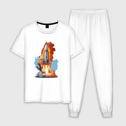 Пижама хлопковая мужская Пуск ракеты, цвет: белый