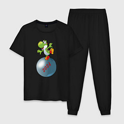 Пижама хлопковая мужская Дракон на шаре 2024, цвет: черный