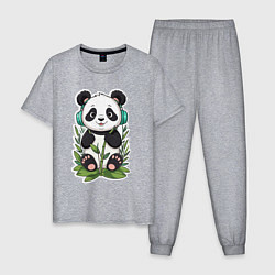 Пижама хлопковая мужская Медвежонок панды в наушниках, цвет: меланж