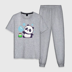 Пижама хлопковая мужская Панда и мыльные пузыри, цвет: меланж