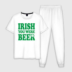 Пижама хлопковая мужская Irish you were beer, цвет: белый