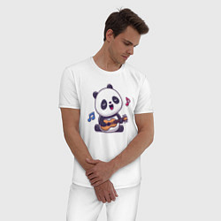 Пижама хлопковая мужская Панда с гитарой, цвет: белый — фото 2