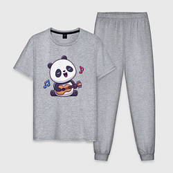 Пижама хлопковая мужская Панда с гитарой, цвет: меланж