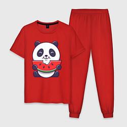 Пижама хлопковая мужская Панда ест арбуз, цвет: красный
