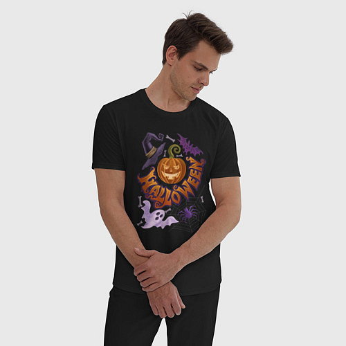 Мужская пижама Хеллоуин колдовская тыква / Черный – фото 3