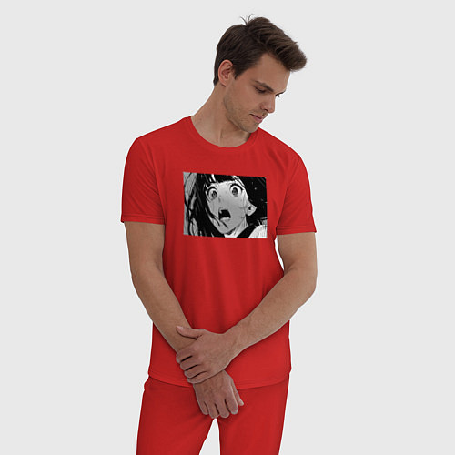 Мужская пижама Портрет плачущей девочки в дождь / Красный – фото 3