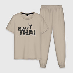 Пижама хлопковая мужская Kickboxing muay thai, цвет: миндальный