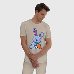 Пижама хлопковая мужская Радостный кролик с морковкой, цвет: миндальный — фото 2