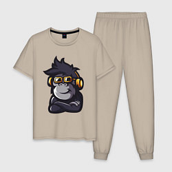 Пижама хлопковая мужская Music monkey, цвет: миндальный
