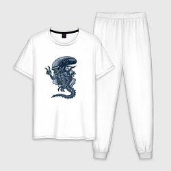 Пижама хлопковая мужская Чужой инопланетянин из порванной дыры, цвет: белый