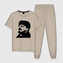 Пижама хлопковая мужская Ленин в шапке, цвет: миндальный